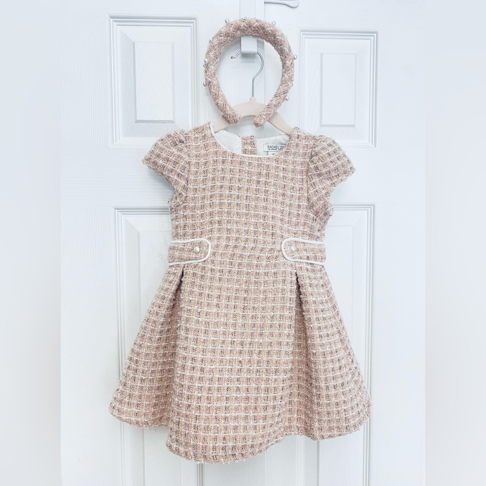 Sophisticated Pink Tweed 2T Dress with Headband